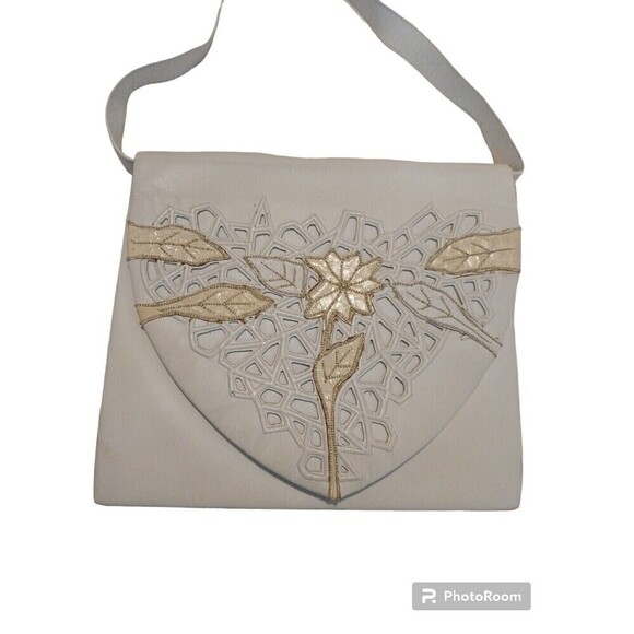 Women's purse andrea pfister Vintage Crossbody bag white Flower - Picture 3 of 6